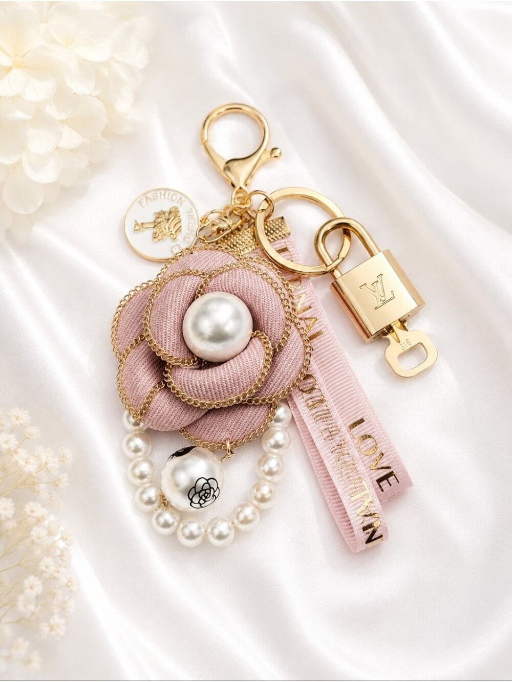 Louis Vuitton Gold Padlock 🔑 Authentic LV Unbranded Flower Keychain Bag Charm